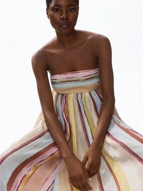H&M NWT MULTICOLOR LONG BANDEAU DRESS